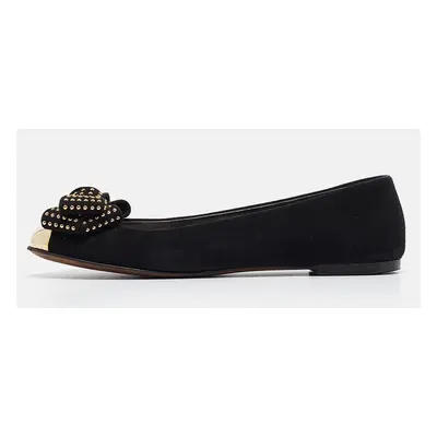 Giuseppe Zanotti Black Suede Studded Bow Ballet Flats Size