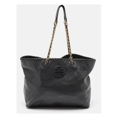 Tory Burch Black Leather Whipstitch Marion Tote