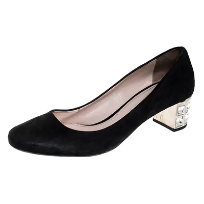 Miu Miu Black Suede Crystal Heel Pumps Size