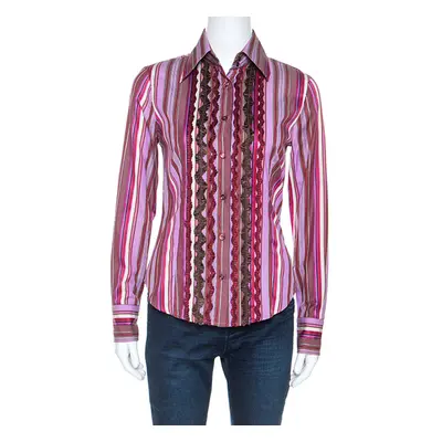 Etro Multicolour Striped Cotton Ruffled Detail Shirt