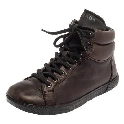 Prada Sport Brown Leather High Top Sneakers Size