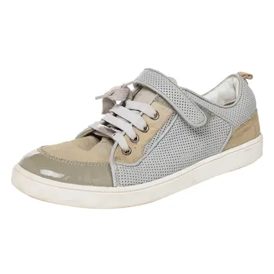 Dior Beige/Grey Mesh And Patent Leather Low Top Sneakers Size