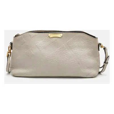 Burberry Light Grey Textured Leather Chichester Crossbody Bag