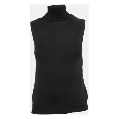 Victoria Beckham Black Wool Knit Turtleneck Sleeveless Top