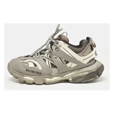 Balenciaga Grey Faux Leather and Mesh Track Lace Up Sneakers Size