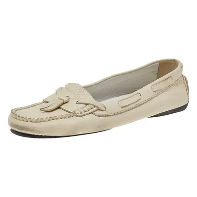 Chanel Cream Leather Slip on Loafers Size 38.5