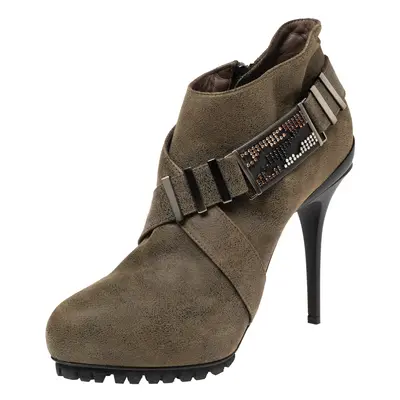 Le Silla Olive Green Suede Stivaletto Ankle Boots Size