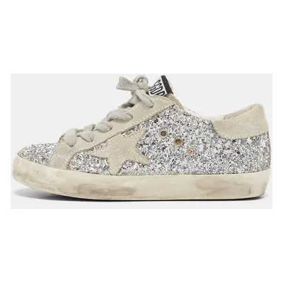 Golden Goose Silver/Grey Glitter and Suede Hi Star Low-Top Sneakers Size