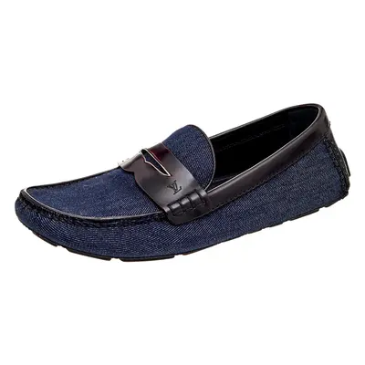 Louis Vuitton Blue/Brown Denim And Leather Slip On Penny Loafers Size