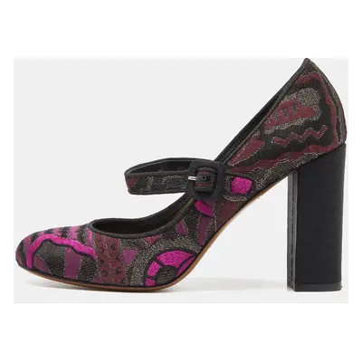 Etro Purple/Black Brocade Fabric Block Heel Pumps Size