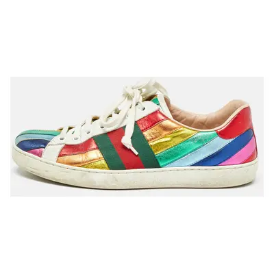 Gucci Multicolor Leather Ace Web Low Top Sneakers Size