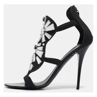 Giuseppe Zanotti Black Canvas Mirror Embellished Sandals Size