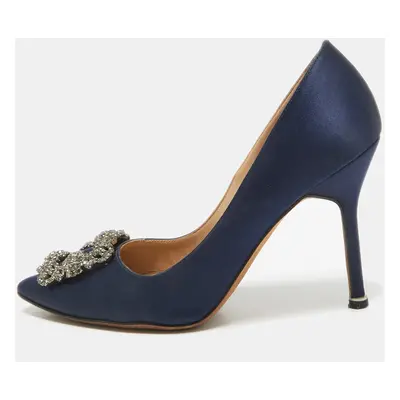 Manolo Blahnik Navy Blue Satin Hangisi Pumps Size