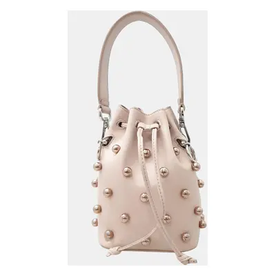 Fendi Pink Calfskin Pearl Studded F is Fendi Mini Mon Tresor Bucket Bag