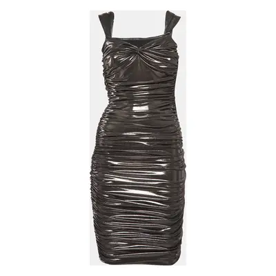 Norma Kamali Metallic Lame Stretch Jersey Ruched Midi Dress