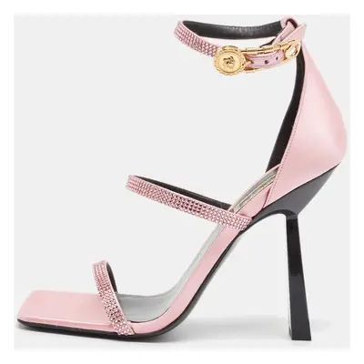 Fendi x Versace Pink Satin Crystal Embellished Ankle Strap Sandals Size