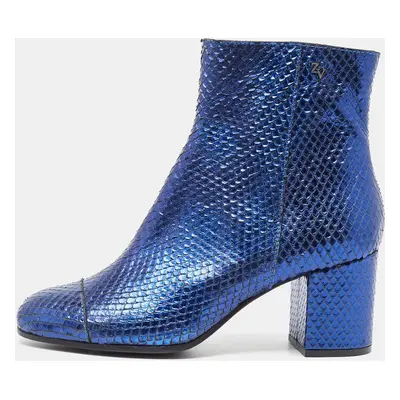 Zadiq & Voltaire Blue Python Leather Block Heel Ankle Boots Size