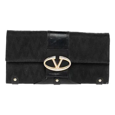 Valentino Black Canvas And Leather Continental Wallet