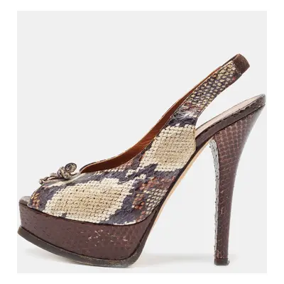 Fendi Tricolor Python Bow Fendista Slingback Pumps Size 39.5