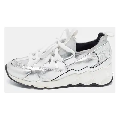 Pierre Hardy Silver Leather and Neoprene Low Top Sneakers Size