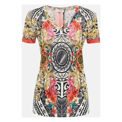 Versace Collection Multicolor Floral Print Jersey V-Neck T-Shirt