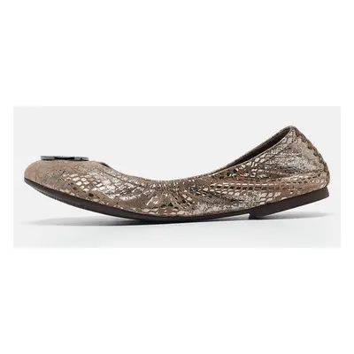 Tory Burch Metallic Brown Textured Suede Heidi Scrunch Ballet Flats Size