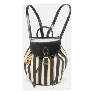 Moschino Black/Cream Coated Canvas Striped Mini Drawstring Backpack