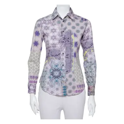 Etro Purple Printed Cotton Button Front Fitted Shirt