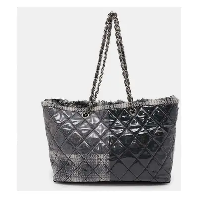 Chanel Black/Gray Plastics Leather Matelasse Chain Tote Bag