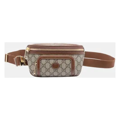 Gucci Beige Brown Coated Canvas Leather Interlocking G GG Supreme Belt Bag