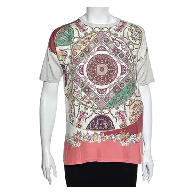 Etro Multicolored Printed Silk & Cotton Knit Short Sleeve T-Shirt