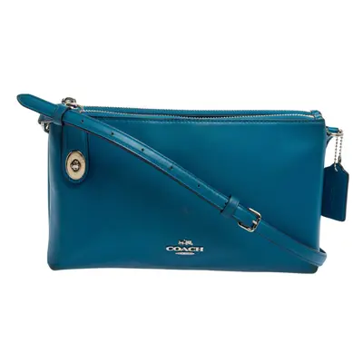 Coach Teal Blue Leather Crosby Double Zip Crossbody Bag