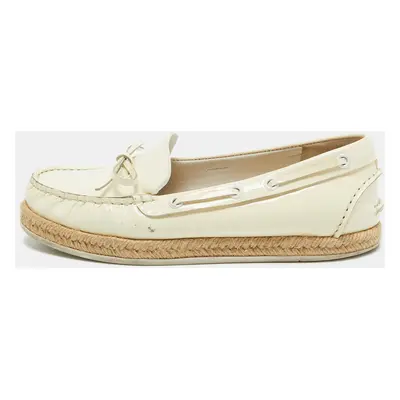 Miu Miu Cream Patent Leather Bow Espadrille Loafers Size 35.5