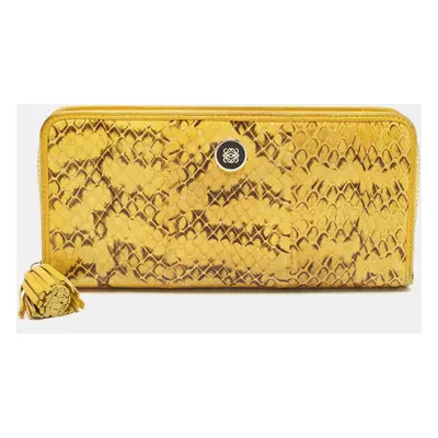 Loewe Yellow Snake Leather Tassel Zip Around Wallet