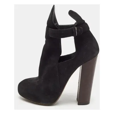 Celine Black Suede Platform Block Heel Ankle Booties Size