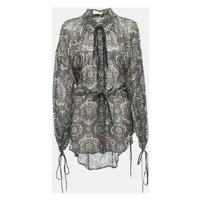 Chloe Multicolor Paisley Printed Chiffon Drawstring Blouse