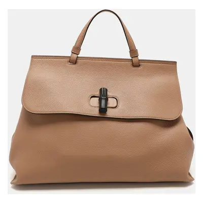 Gucci Brown Leather Bamboo Daily Top Handle Bag