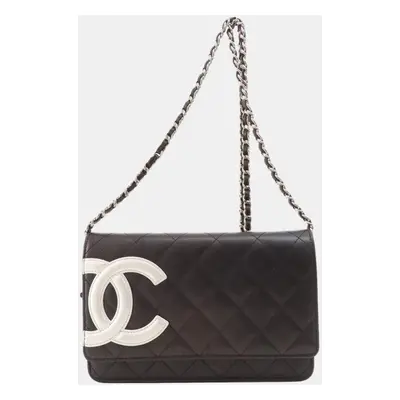 Chanel White/Black Leather Cambon Ligne Wallet On Chain