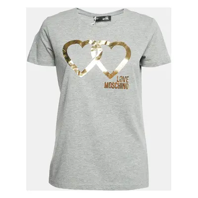 Love Moschino Grey Logo Print Cotton Short Sleeve T-Shirt