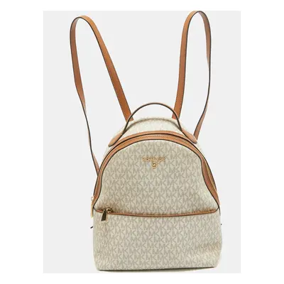 MICHAEL Michael Kors Brown/White Signature Coated Canvas and Leather Valerie Backpack