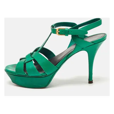 Saint Laurent Green Leather Tribute Sandals Size