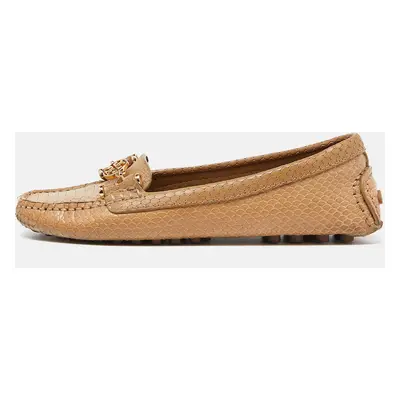 Tory Burch Beige Snakeskin Embossed Leather Driving Loafers Size