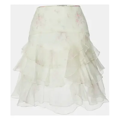 Sportmax White Floral Print Organza Tiered Skirt