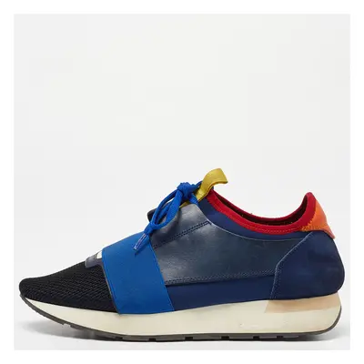 Balenciaga Navy Blue Leather,Suede,Neoprene and Mesh Race Runner Sneakers Size