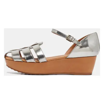 Tod's Silver Leather Platform Sandals Size