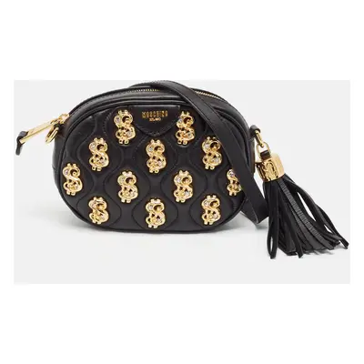 Moschino Black Leather Dollar Studs Crossbody Bag