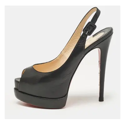 Christian Louboutin Black Leather Palais Royal Trepointe Slingback Pumps Size 36.5