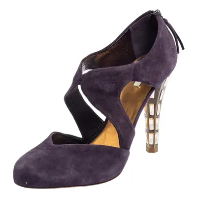 Miu Miu Purple Suede Cut Out Embellished Heel Round Toe Pumps Size 39.5