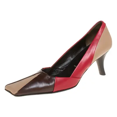 Prada Tricolor Leather Square Toe Pumps Size 36.5