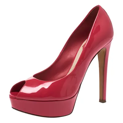 Christian Dior Pink Patent Leather Peep Toe Platform Pumps Size 37.5